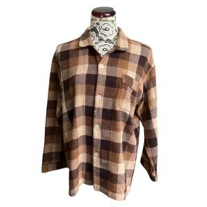 Gianni Valentino cotton flannel plaid button down size L Brown made in Italy